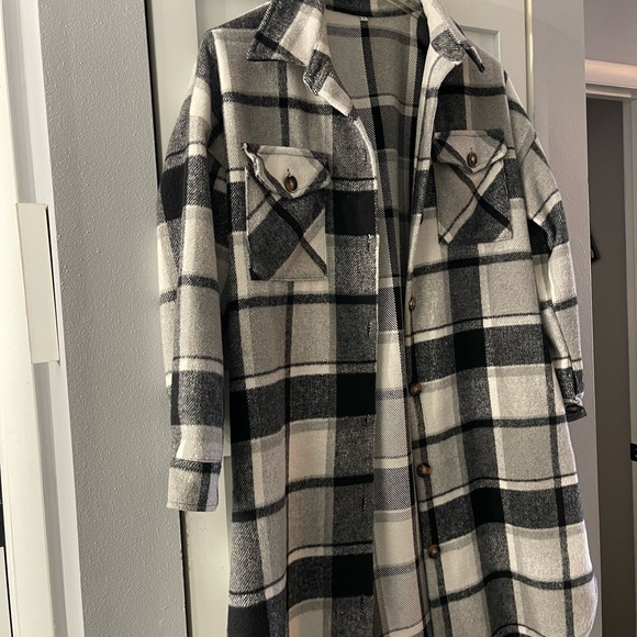 Jackets & Blazers - Black and White Plaid Long Coat